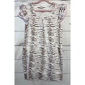 Persifor Dress Size Medium Ruffle Sleeves White Brown Flirty